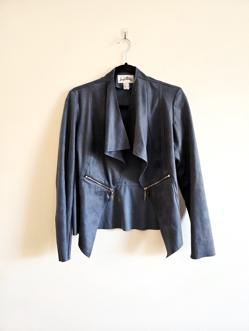 JOSEPH RIBKOFF I US 2 (XS/S) Faux Leather Open Waterfall Jacket Blazer I blue